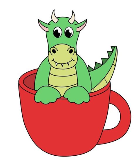 Personnage De Dessin Animé Dragon Dans Une Tasse Rouge Illustration