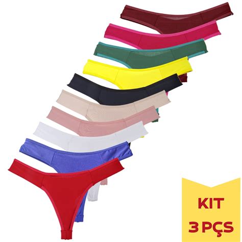 Kit 3 Calcina Fio Duplo Dental Lisa Tanga Atacado Revenda Luxo Sexy Microfibra Sensual Lingerie
