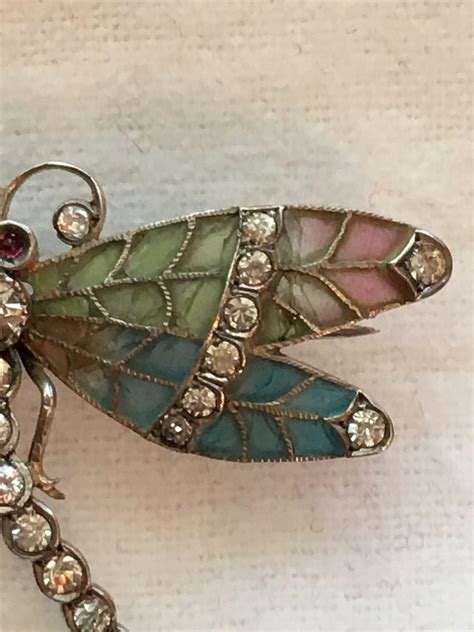 Antique Art Nouveau Plique A Jour Enamel And Paste Dragonfly Brooch From
