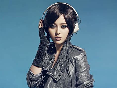 Wallpaper Brunette Asian Earphone Dressed Headphones Desktop Wallpaper Asian Girls ID