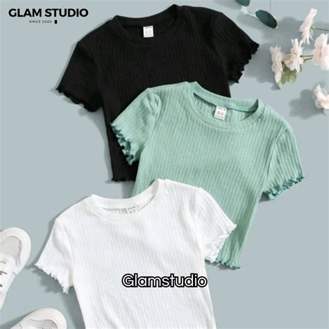 Jual Glamstudio Crop Top Knit Kaos Crop Wanita Korea Crop Tee Bahan