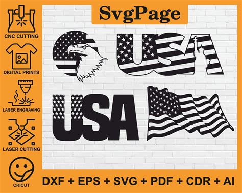 Usa America Flag Laser Cut Svg Dxf Png Files Wall Art Sticker Glowforge