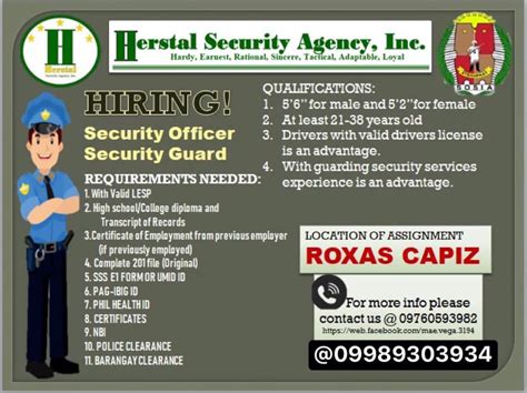 Hiring Security Officer Security Guard Roxas Capiz Herstand