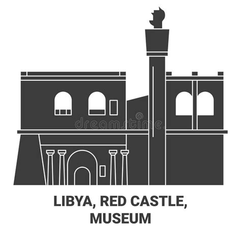 Libya Red Castle Museum Travel Landmark Vector Illustration Stock