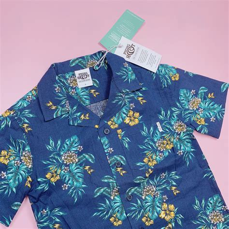 Áo sơ mi thô đũi lanh Piping Hot dư xịn hoa lá summer BT size 1 16y SHIN Baby Closet