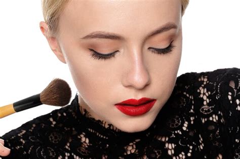 Premium Photo Beauty Portrait Of A Smiling Beautiful Half Naked Woman Posing With Make Up Brushes