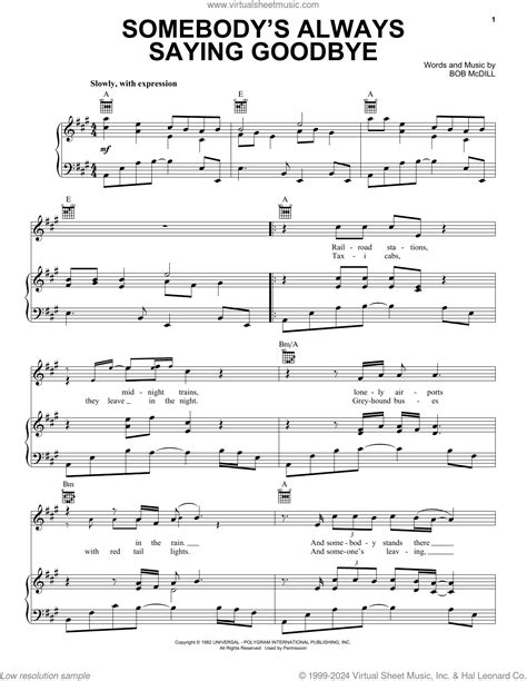 Somebody's Always Saying Goodbye sheet music for voice, piano or guitar