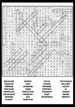 Martial Arts Word Search Puzzle No Prep Activity Worksheets Morning Work