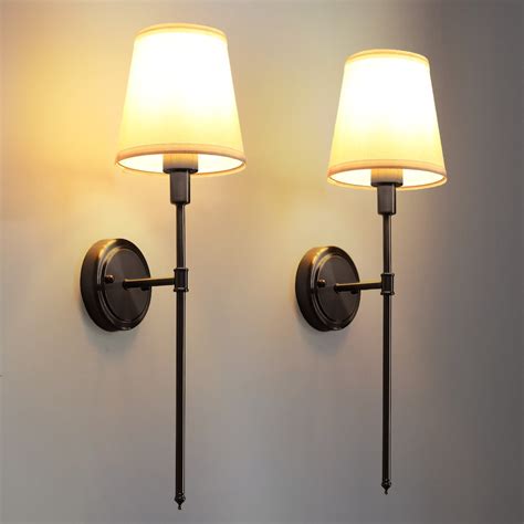 Yansun 1 Light Black Industrial Wall Sconce With White Fabric Shade For
