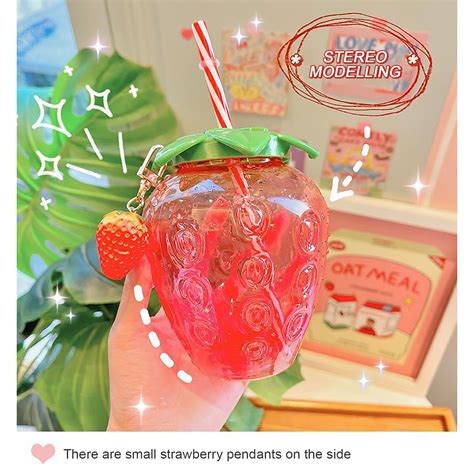 Straw Cute Transparent Strawberry Cup Straw Cup Milk Tea Fruit Cup