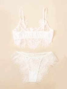 Scallop Trim Eyelash Lace Lingerie Set SHEIN USA