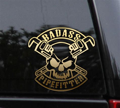 Bad Ass Pipefitter Skull Decal Sticker Flawless Decals