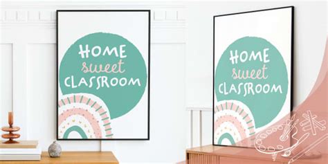 Home Sweet Classroom Muted Rainbow Themed Poster Twinkl