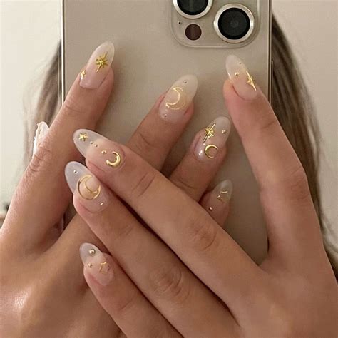 Clear Nude Moon Nails Idea Gold Nails Moon Nails Nude Nail Designs