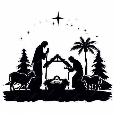 Premium Photo | A silhouette of a manger scene with a manger and three ...
