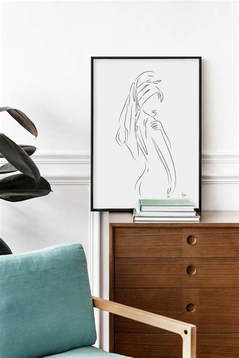 Nude Woman With Towel On Head Bathroom Poster Female Outline Black And White Bedroom Design