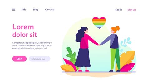 Free Vector Lesbian Couple With Rainbow Heart Happy Women Holding