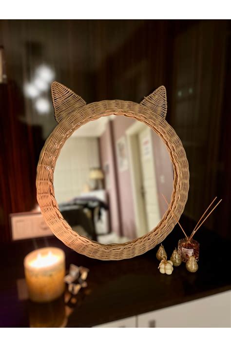 Rattan Home Design El Yapımı Kedi Kulak Rattan Ayna 57 Cm Fiyatı
