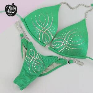 Competition Bikini Set Rhinestone Fitness Competition Suit Green Glam Bikini Fitness Posing