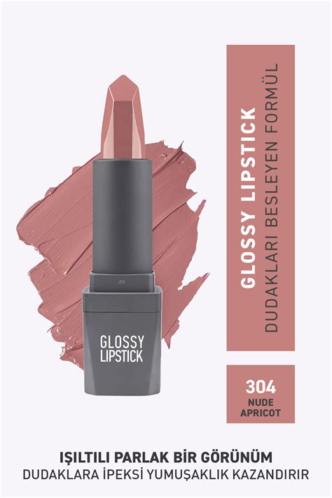 Parlak Ruj Nemlendirici Etki Glossy Lipstick 304 Nude Apricot Alix Avien