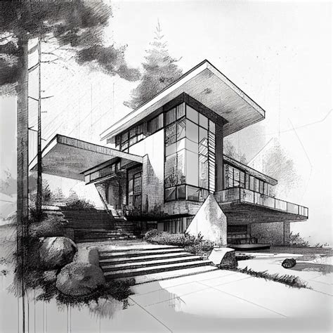 Projeto De Plano De Esboço De Desenho De Arquitetura De Casa De Luxo