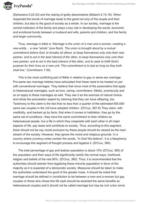 Gay Marriage And Bible Differences From Heterosexual Practice 2486 Words Research Paper Example