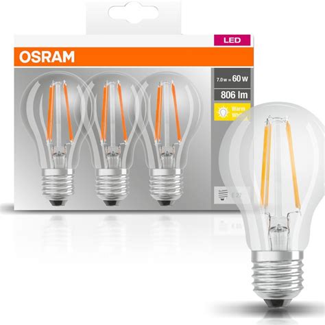 Комплект 3 крушки Led Osram Base Filament A60 E27 7w 60w 806