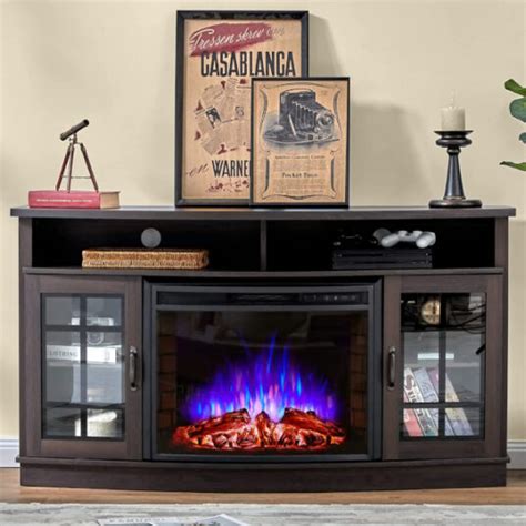 Amerlife Tv Stand With Curved Electric Fireplace For Clark Deals