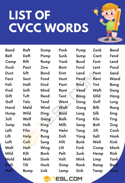 255 Examples Of Cvcc Words In English • 7esl In 2023 Cvcc Words