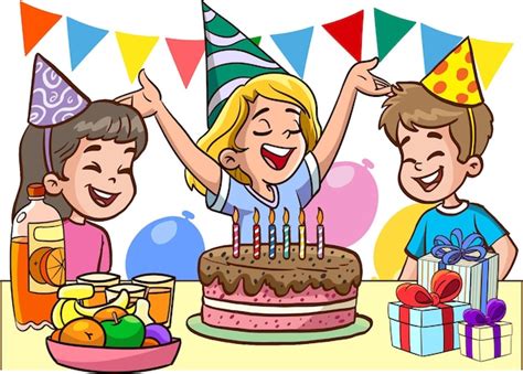 Premium Vector | Cute little kids celebrating birthday cartoon vector ...