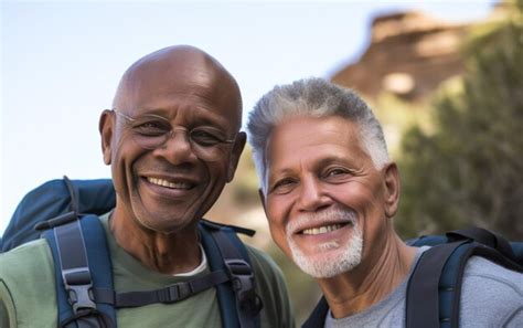 Premium Ai Image Mishka Active Retired Interracial Gay Couple Hiking Outdoors