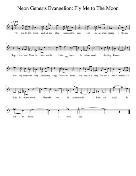 Neon Genesis Evangelion Fly Me To The Moon Baritone Transcribed From Alto Sax Sheet Music For