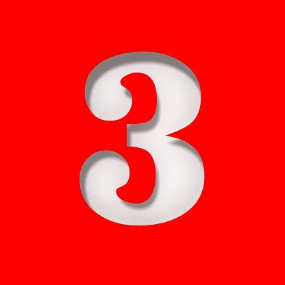 tiga angka putih  stensil latar belakang merah memotong desain