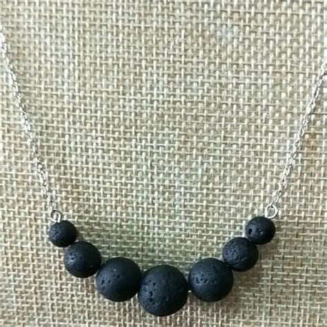 7 Beads Bar Necklace Black Lava Stone Bead Aromatherapy Essential Oil