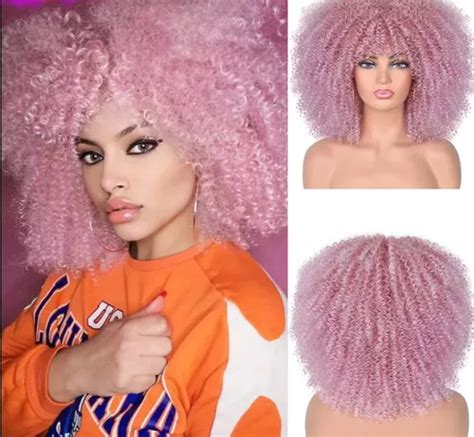 Peruca Afro Black Power Rosa Cacheado Crespo 35cm Fibra