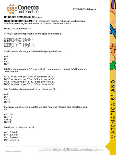 ATIVIDADE 20 Máximo Divisor Comum e Minimo Multiplo Comum | PDF