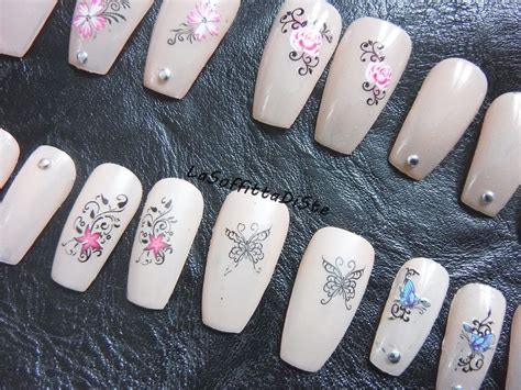 Tattoo Coffin Fake Nails Ballerina False Nail Nude Look Etsy