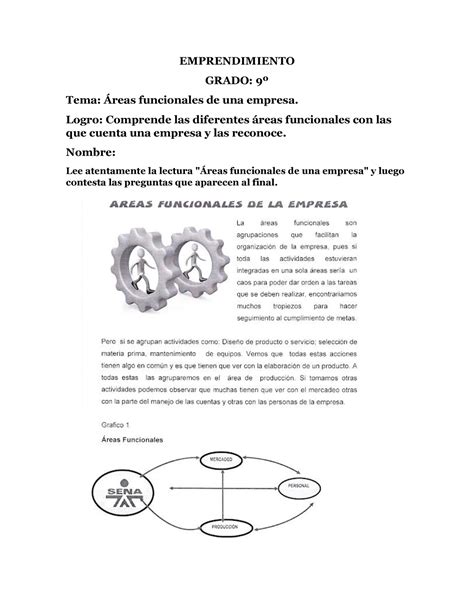 Emprendimiento 9º Areas Funcionales De Una Empresa Emprendimiento