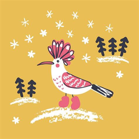 Premium Vector Winter Hoopoe Bird With With Christmas Trees And