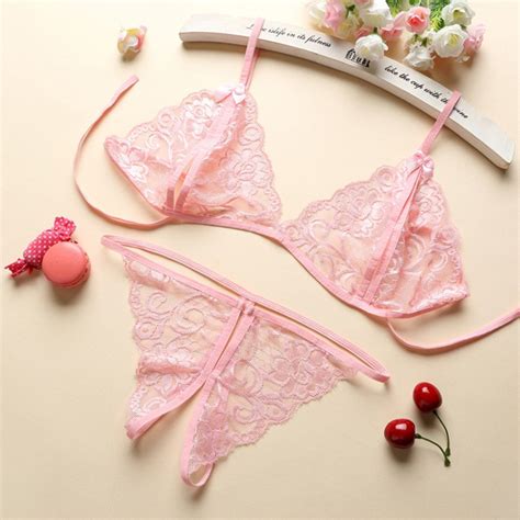 Jual Blackpink Lingerie Set Bra Dan G String Transparant Pita Bunga Shopee Indonesia