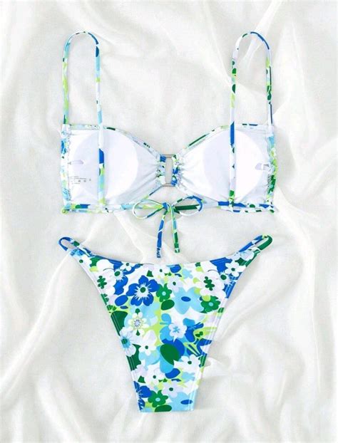 Dos Piezas Bikini Estampado De Flores Petalos