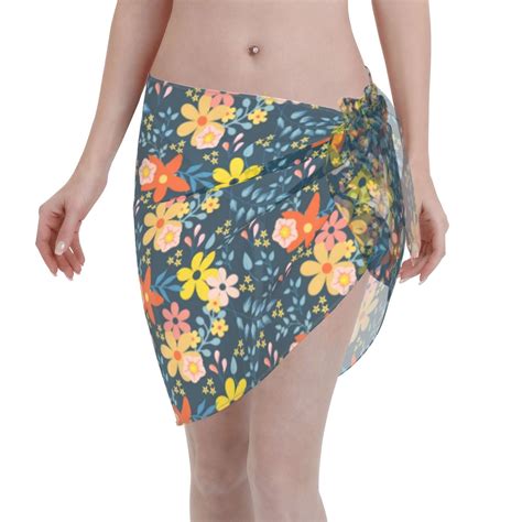 Coaee Blue Floral Women S Short Sarongs Beach Wrap Sheer Bikini Wraps