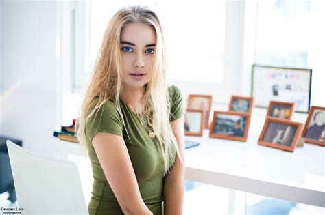 Blue Eyes Grigoriy Lifin Blonde Vladlena Korshunova Women Sitting Chair Portrait HD