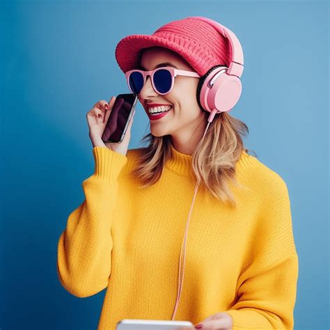 Premium Photo Fashion Pretty Sweet Carefree Woman Listening Music In