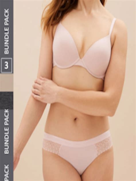 Buy Marks Spencer Women Pack Of 3 Self Design Lace Low Rise Bikini Briefs Briefs For Women