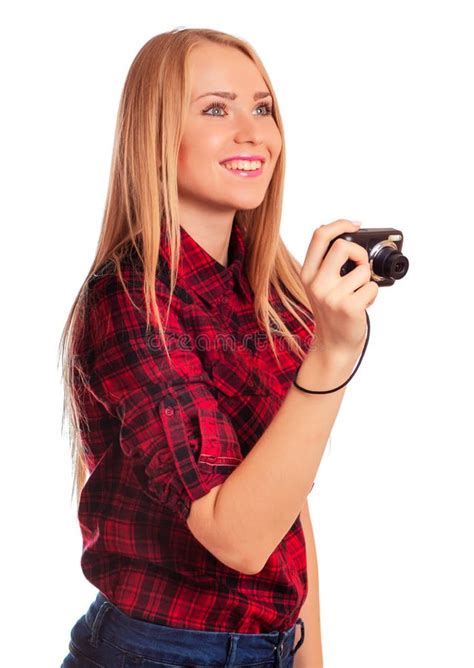 Photographe Amateur De Charme Tenant Un Appareil Photo Professionnel Oin Photo Stock Image