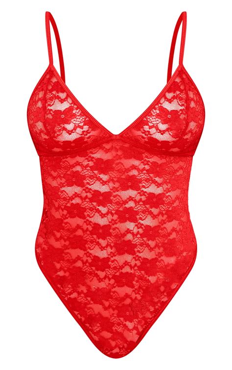 Red Basic Lace Body Lingerie And Nightwear Prettylittlething