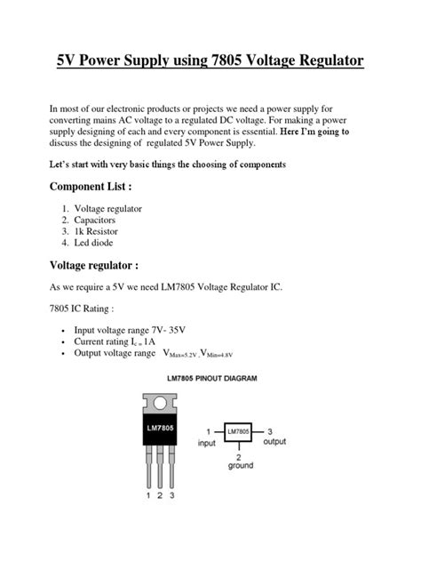 5v Power Supply Using 7805 Voltage Regulator Pdf Power Supply