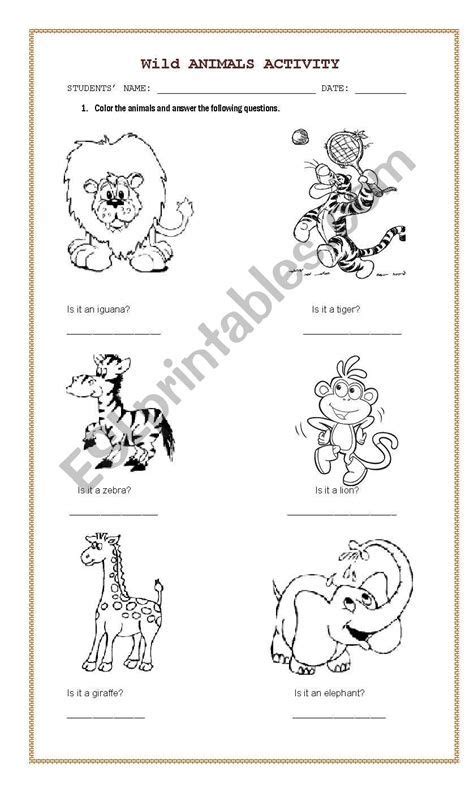 Wild Animals Matching Esl Worksheet By Lamejor