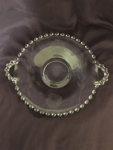 Hughes Cornflower Etched Glass Candlewick Plate Handled Hughes Platter 1920s Etsy Canada